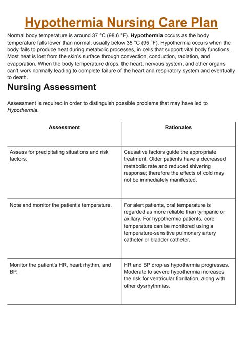 assessment considerations for hypothermia